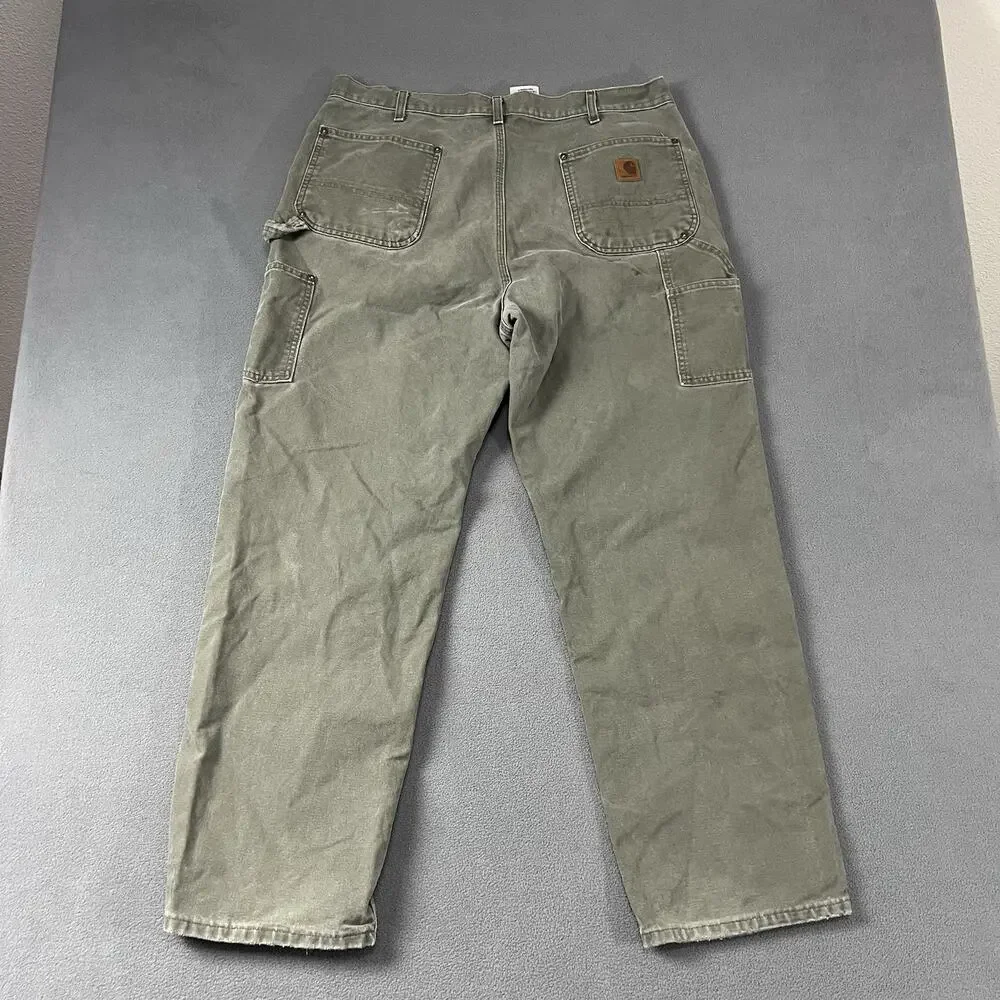Carhartt Pants Mens Size 38x32 Green Double Knee Canvas Dungaree Workwear